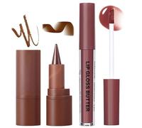 Lip Liner And Gloss Set,Dark Brown Plumping Lip Liner Stain& Moisturizing Butter Glossy Liquid Lipstick,Matte & High Shine Glossy, Long Lasting Waterproof Lightweight