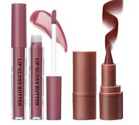 Lip Liner And Gloss Set,Dark Brown Plumping Lip Stain& Moisturizing Butter Lip Blum