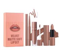 Lip Liner and Lipstick Set, Lip Gloss Pencil, 3x Long Lasting Lipliners Pencils, Velvet Matte Lipsticks, Natural Kit, for Makeup Pouch, Vanity Sets, Travel Case, Daily Routine