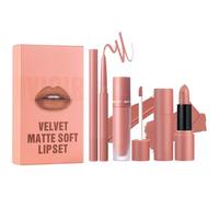 Lip Liner and Lipstick Set, Lip Gloss Pencil, 3x Long Lasting Lipliners Pencils, Velvet Matte Lipsticks, Natural Kit, for Makeup Pouch, Vanity Sets, Travel Case, Daily Routine