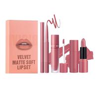 Lip Liner and Lipstick Set, Lip Gloss Pencil, 3x Long Lasting Lipliners Pencils, Velvet Matte Lipsticks, Natural Kit, for Makeup Pouch, Vanity Sets, Travel Case, Daily Routine