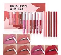 Lip Liner Set With Lipstick - Plumping Lip Set,Long-Lasting Liquid Lipstick Set, Matte Plumping Lip Set, 6 Lip Liners + 6 Lipsticks, For Defined Lips