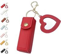Lip Oil Keychain, Mirror and Oil Two-in-One, Travel Lip Balm Storage Box, Portable PU Leather Lip Balm Storage Keychain, Suitable for Travel, Car and Wallet, with Heart Pendant