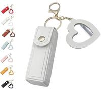 Lip Oil Keychain, Mirror and Oil Two-in-One, Travel Lip Balm Storage Box, Portable PU Leather Lip Balm Storage Keychain, Suitable for Travel, Car and Wallet, with Heart Pendant