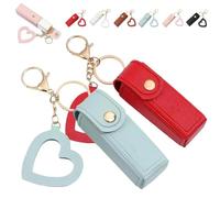 Lip Oil Keychain - Mirror & Oil 2-in-1, Lipstick Holder Keychain with Mirror, PU Leather Potable Lip Gloss Holder, Women Mini Lipstick Case with Keychain & Heart Pendant for Travel Gift (2pcs-F)