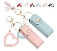 Lip Oil Keychain - Mirror & Oil 2-in-1, Lipstick Holder Keychain with Mirror, PU Leather Potable Lip Gloss Holder, Women Mini Lipstick Case with Keychain & Heart Pendant for Travel Gift (2pcs-K)