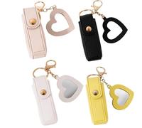 Lip Oil Keychain - Mirror & Oil 2-in-1, PU Leather Potable Lip Gloss Holder, Chapstick Holder Key Chain for Women & Girls (E)