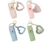 Lip Oil Keychain - Mirror & Oil 2-in-1, PU Leather Potable Lip Gloss Holder, Chapstick Holder Key Chain for Women & Girls (F)