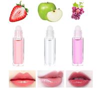 Lip Oil Set, 3 Pcs Glossy Lip Make up, Roll On Moisturizing Lip Gloss Fruit Flavored Liquid Lipstick, Plumping Lip Gloss Crystal Lip Oil for Kids, Women and Girls