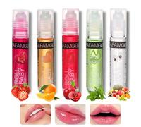 Lip Oil Set 5pcs Fruit-Flavored Moisturising Hydrating Hydrating Roll On Lip Gloss Set For Dry Lip Long Lasting Lip Glow Balm Lip Care Plumping Lip Oil Natural Shiny Crystal Jelly