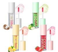 Lip Oil Tinted, MKNZOME 4pcs Moisturizing Fruity Lip Glow Oil Plumping Lip Gloss Non-sticky Lip Plumper Tinted Lip Balm Lip Care Make Up Gifts for Women Gilrs Daily Lip Care Repairing &Lip Makeup