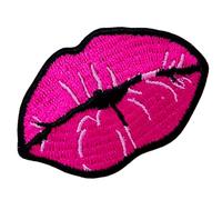 Lip Patch Kiss Iron Sew On Embroidered Applique - Hot Pink