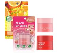 Lip Scrub and Mask Set - Peach Lip Sleeping Mask & Vitamin C Lip Exfoliator Duo - Gently Exfoliate, Polish & Repair Dry, Flaky Chapped Lips - Complete Lip Care Kit for Smooth, Radiant Lips