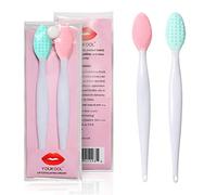 Lip Scrub Brush Lip Brush Tool,Double-Sided Silicone Exfoliating Lip Brush,Gentle Lip Exfoliator Scrubber Brush for Smooth,Soft,Bright,and Healthy Lips(2 PCS) 2 Colors