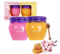 Lip Sleeping Mask Lip Balm Skincare Set,Honey Sakura Moisturizing Lip Plumper Care Day Night Repair,Prevent Dry Crack,Lip Line Reducing,Clearing Dead Skin,Lipstick Primer,Unisex 2 Count