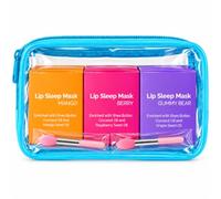 Lip Sleeping Mask Set, 3 Pack Overnight Lip Masks with Shea Butter & Coconut Oil, Mango Berry & Gummy Bear Lip Care, Moisturising Lip Mask Gift Set with Applicators & Clear Travel Bag