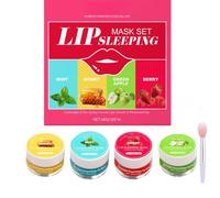 Lip Sleeping Mask Set, Overnight Lip Care Kit with 4 Flavors - Mint, Honey, Green Apple & Berry, Deep Moisturizing & Nourishing Balm for Dry Lips, Smooth Hydrating Treatment with Brush
