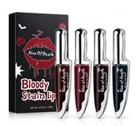 Lip Stain Set, 4 Colour Lip Tint, Black Lipstick for Goth Halloween Makeup | 4 dark shades in knife-inspired bottles for matte goth, vampire, cosplay and Halloween lip looks