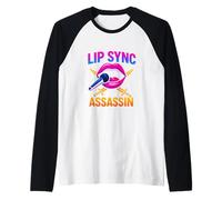 Lip Sync Assassin Funny Drag Queen Performance Neon Lips Raglan Baseball Tee