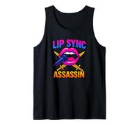 Lip Sync Assassin Funny Drag Queen Performance Neon Lips Tank Top