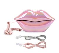 Lip Telephone, Fashionable Pink Cute Lip Shaped Landline Shining Electroplating Desk Corded Phone for Decoration Gift
