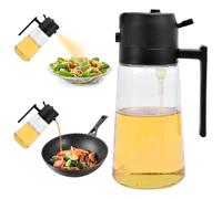 lipaux Oil Sprayer for Cooking, 2 in 1 Olive Oil Dispenser and Oil Sprayer With Portion Control, 16oz/470ml Olive Oil Glass Spray Bottle for Kitchen, Air Fryer, Barbecue, Salad, Roasting (Black)