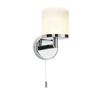 LIPCO Modern Chrome Plated and Frosted Glass Shade Light Fixture with Pull Cord Switch - IP44 Rated Wall Lamp | LED Compatible Fitting for Bathroom Lighting, Restaurant, Bedroom, Living Room, Bedside