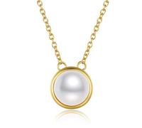 Lipernulo 18K Gold 10mm Freshwater Cultured Pearl Necklace Single Pearl Pendant with 16" Sterling Silver Chain Mother's Day Anniversary Birthday Wedding Jewelry Gifts for, Pearl, Pearl
