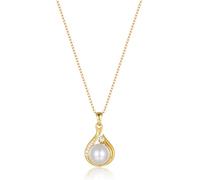 Lipernulo 18K Gold 8mm Freshwater Cultured Pearl Necklace Infinity Single Pearl Pendant with 16" Sterling Silver Chain Mother's Day Anniversary Birthday Wedding Jewelry, Pearl, Pearl