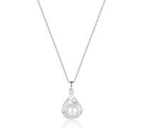 Lipernulo 18K Gold 8mm Freshwater Cultured Pearl Necklace Infinity Single Pearl Pendant with 16" Sterling Silver Chain Mother's Day Anniversary Birthday Wedding Jewelry, Pearl, Pearl