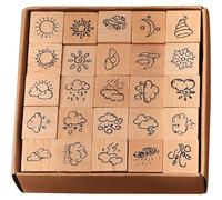 Lipfer 25pcs Vintage Wooden Printing Stamps - Nature & Floral Patterns - Ideal for Card Making & Scrapbooking