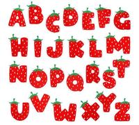 Lipfer 26pcs Strawberry Iron-on Sew-on Patches Cute Alphabet a to Z Heat Transfer Iron Patches Embroidered Cloth Patches Iron on Letters for Clothing Fabric Diy Crafts
