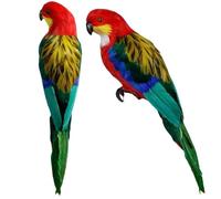 Lipfer 2pcs Artificial Parrot Figurines Photography Props Housewarming Gifts Large Feather Parrot Macaw for Pathway Landscape Lawn Ornaments Decoration
