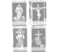 Lipfer 3d Crystal Engraved Jesus Cross Figurine 4pcs Virgin Mary Engraved Crystal Religious Gifts Church Glass Ornaments Home Decor