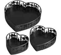 Lipfer 3pcs Eid Mubarak Tray Metal Heart Shape Castle Tray Food Cake Holders Tray for Ramadan Muslim -fitr Party Table Decoration