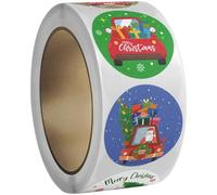 Lipfer 500pcs Round Christmas Stickers Roll, Minimalist Cartoon Pattern, Paper Material, Ideal for Indoor Use on Glass, Plastic, Paper, Fabric, Metal, Wood, Perfect for Decoration