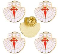 Lipfer 5pc De Santiago Pilgrim Shell Lapel Pin - St Cross Brooch, Scallop Shell Road Marker Badge