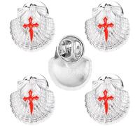 Lipfer 5pc De Santiago Pilgrim Shell Lapel Pin - St Cross Brooch, Scallop Shell Road Marker Badge