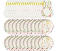 Lipfer Easter Party Supplies, 20pcs Easter Bunny Flower Paper Plates and Napkins Sets, Easter Themed Dinnerware for Party, Easter Party Decorations