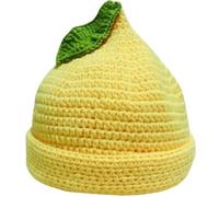 Lipfer Fruit Crochet Hats for Women - Handmade Knitted Beret with Lemon Designs, Cute Foldable Slouchy Beanie, Winter Warm Hat Gift for Teens Adults