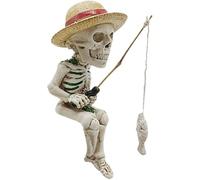 Lipfer Halloween Fishing Skeleton Garden Accessory, Mini Skeleton Figurines Statue Decor for Fishing Enthusiast Gift Gothic Home Office Desk