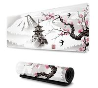 Lipfer Japanese Cherry Blossom Gaming Mouse Pad Pink Full Desk Japanese Sakura Gaming Mouse Pad Large Non-slip Rubber Base Waterproof Big Keyboard Mat for Gaming Office