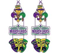 Lipfer Mardi Gras Party Decorations Hanging Sign, Mardi Gras Door Sign Wreath Garland for Carnival New Orleans Masquerade Mardi Gras Party Favors Supplies Indoor Outdoor