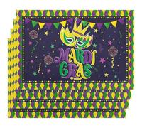 Lipfer Mardi Gras Placemats Set of 4, Happy Mardi Gras Carnival Placemats for Dining Table, Holiday Rustic Vintage Table Mats for Party Decoration
