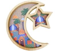 Lipfer Ramadan Wood Tray Moon with Star Design Kitchen Countertop Tray Eid Mubarak Party Dinner Plate Serving Tableware