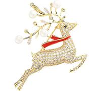 Lipfer Reindeer Rhinestone Brooch Pin 1.57 * 1.77inch Woman Christmas Elk-shaped Brooch for Sweater Coat Evening Dress