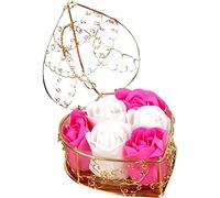 Lipfer Rose Soap Flower Gift Box, Artificial Forever Flowers with Gold-plated Iron Basket, Essential Oil Rose Present for Valentine's Day Wedding Mothers Day Anniversary Birthday
