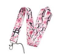Lipfer Sakura Lanyards, Cherry Blossom Badge Holders for Id Badges, Pink, with Silver Clasp for Keys, Usb, Cell Phone