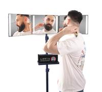LIPFISBARBERSHOP.COM 360° Mirror with Tripod, Adjustable Hooks & Tray: 3 Way Portable True Crystal Mirror with 4 LED lights, USB-C Charging for Men & Women Haircut, Shaving, Makeup, Vanity