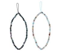 LIPIODOL 2 PCS Beaded Phone Charm, Handmade Natural Stone Cell Phone Lanyard Wrist Strap, Anti-Lost Phone String Chain Bracelet Accessory for Women Girls